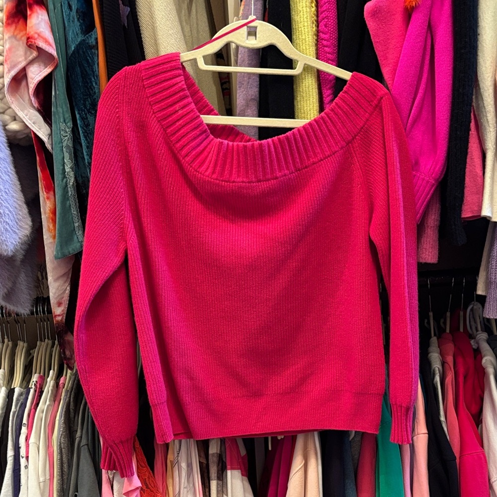 Milly Fuchsia Off-Shoulder Sweater